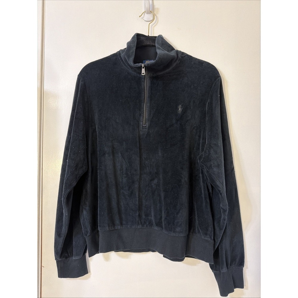 polo ralph lauren Velour 1/4 Zip Size XL Woman Pullover Sweatshirt Embroidered